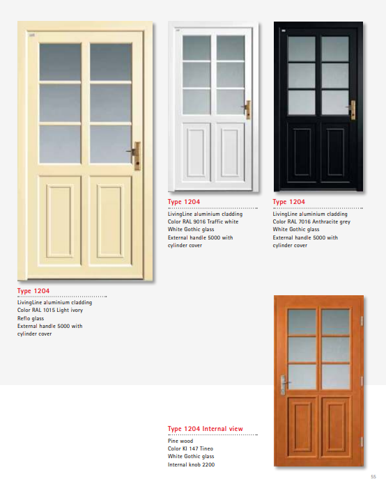 Type 1204 LivingLine – White Gothic Glass Heritage LivingLine Door, Light Ivory or Traffic White Finish, Pine or Larch Interior, Designer Handles, German Craftsmanship, Secure Lock